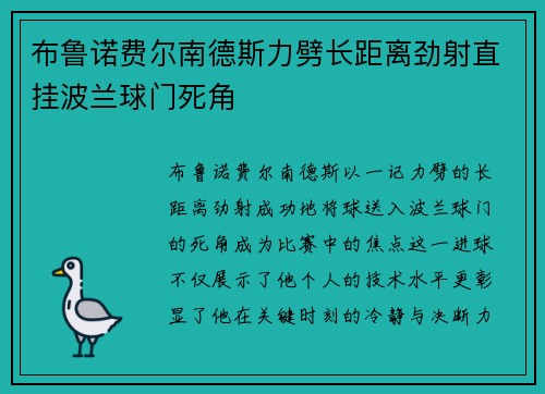布鲁诺费尔南德斯力劈长距离劲射直挂波兰球门死角 布鲁诺费尔南德斯力劈长距离劲射直挂波兰球门死角