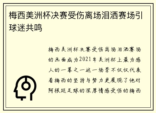 梅西美洲杯决赛受伤离场泪洒赛场引球迷共鸣