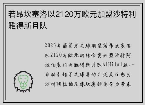 若昂坎塞洛以2120万欧元加盟沙特利雅得新月队